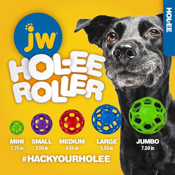 JW Pet HOL-ee Roller Dog Puzzle Ball, Medium 4.5in, Natural Rubber, Pink | Puzzle Ball Design Dog Toy for Interactive Play and Chasing Fun
