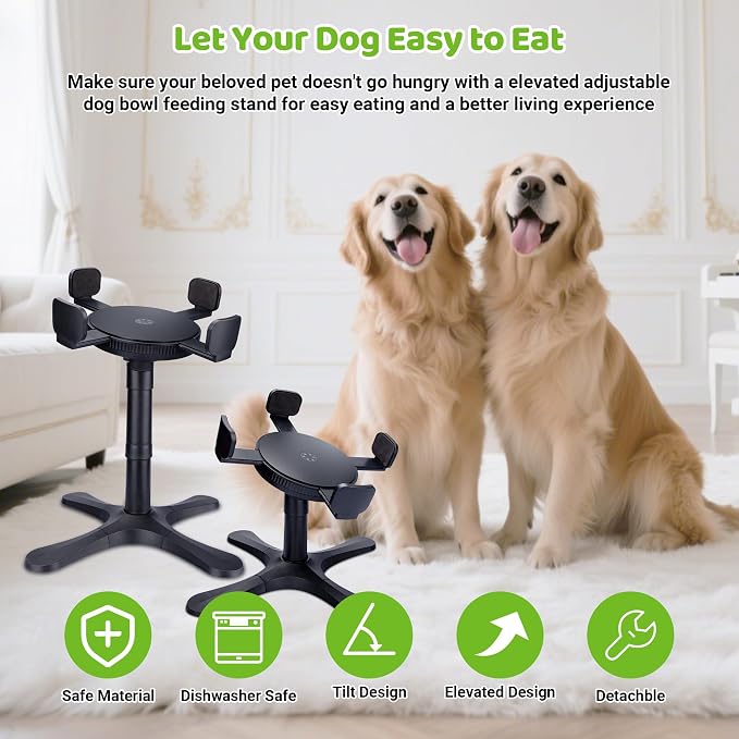 Dog Bowls Elevated Adjustable Stand, Raised Bowl with 3 Heights & Tilted Feeding Stand, Compatible with Various Bowls, for Medium & Large Breeds (1 Pack) Black