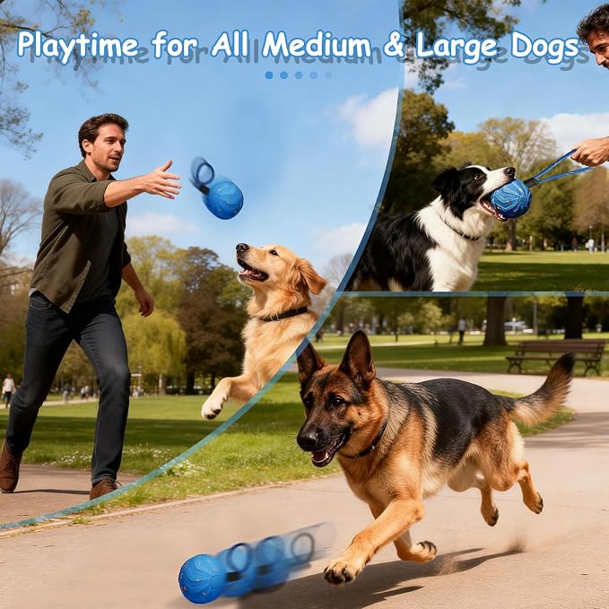 Interactive Dog Ball for Medium Large Dogs Automatic Motion-Activated Toy with Rope Handle 2 Play Modes Rotating Bouncing E-TPU Material IP54 Water-Resistant