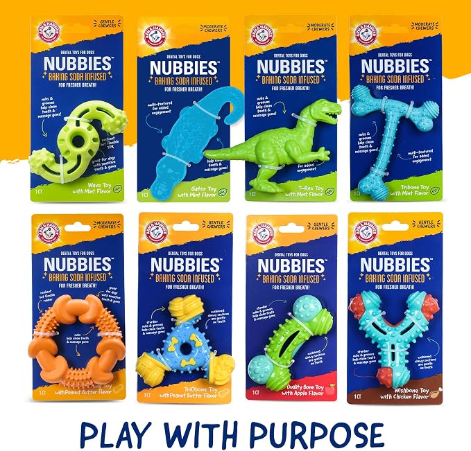 Arm & Hammer Nubbies Wave Dog Dental Chew Toy, Mint Flavor | TPR construction, baking soda infused, no-stuffing design, reduces plaque and tartar, for gentle chewers