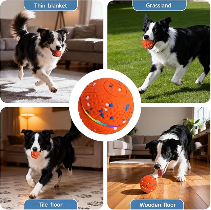 Interactive Dog Ball, Smart Moving Dog Toy with Colorful Lights, 3 Interactive Modes and TPU Material, Bouncing Ball for Dogs to Keep Them Entertained