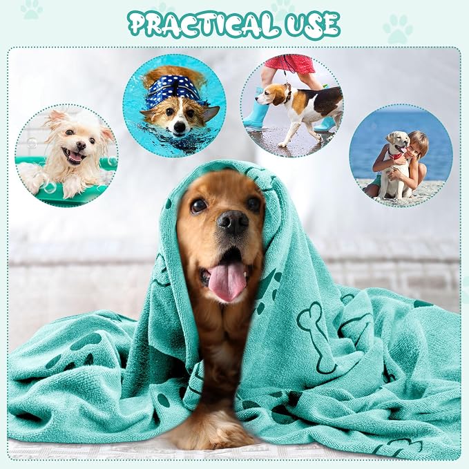 Tatuo 22 Pcs Dog Towels for Drying 20 x 40 Inch Pet Bath Towels Absorbent Microfiber Towel Quick Drying Puppy Bathing Supplies for Small Medium Large Dog Puppy Cat(Teal,Bone Pattern)
