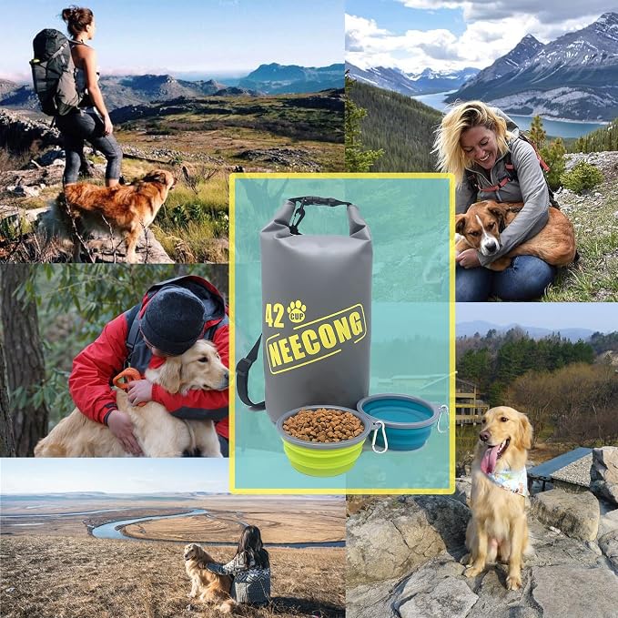 Dog Food Travel Bag with Collapsible Bowls, 42 Cup, 10L