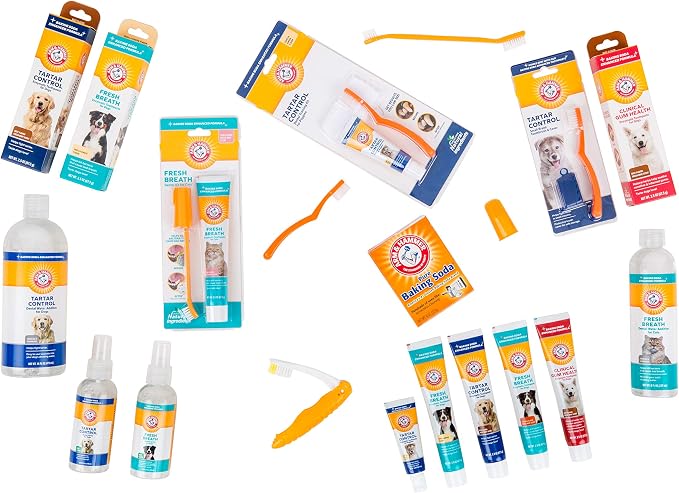 Arm & Hammer for Pets Fresh Breath Dog Dental Kit, Toothpaste, Toothbrush, and Finger Brush, Baking Soda Enhanced, Reduces Plaque and Tartar, Vanilla Ginger Flavor, 2.5 Oz