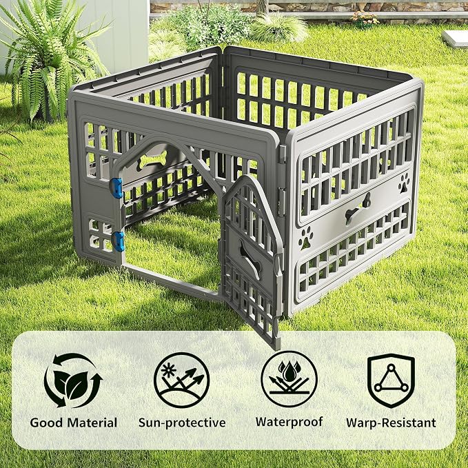 Dog PlayPen Indoor,4-panelPuppy Playpen Outdoor Waterproof,Heavy Resin Puppy Fence for Small Medium Dogs,Spacious Exercise Area,Easy to Clean,Foldable in Half(33.5 * 33.5 * 23.82in)