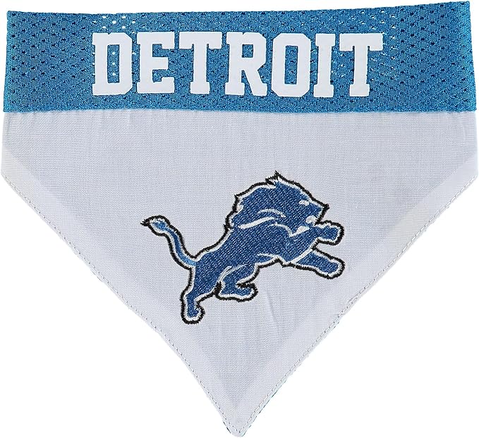 NFL DOG BANDANA - DETROIT LIONS REVERSIBLE PET BANDANA. 2 Sided Sports Bandana with a PREMIUM Embroidery TEAM LOGO, Large/X-Large. - 2 Sizes & 32 NFL Teams available