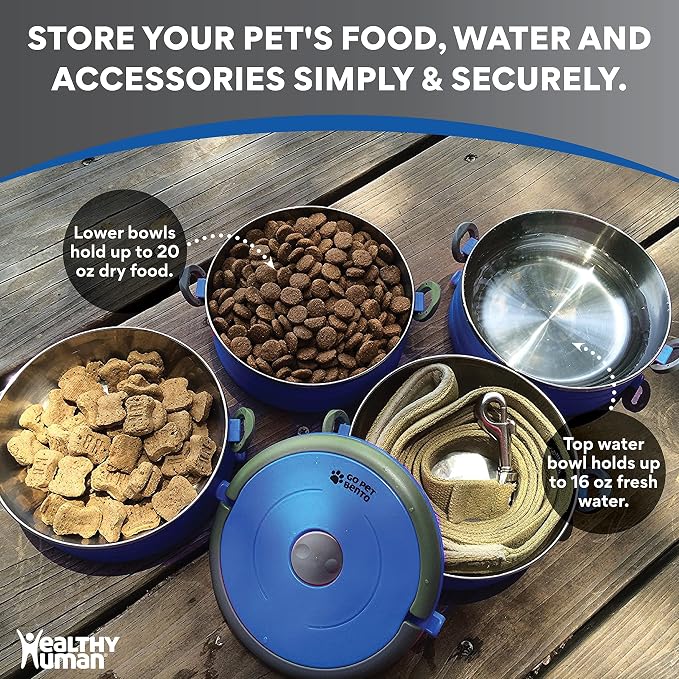Healthy Human Travel Pet Bento Bowls, 4 Pack, Blue