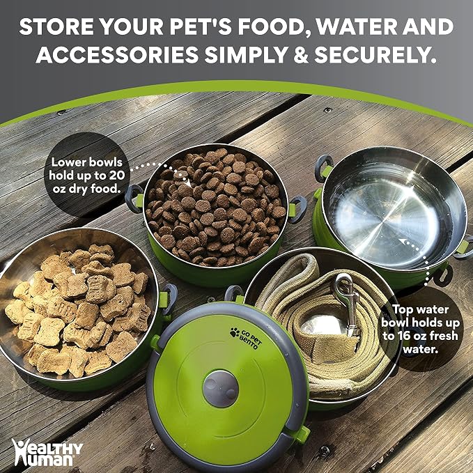 Healthy Human Travel Pet Bento Bowls, 3 Pack, Green