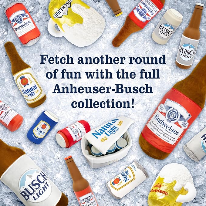 Budweiser, Nesting Dog Toy Plush Cooler with Rubber Toy Beers & Bandana | Official Merchandise, Interactive Squeaky Dog Toys for Hide & Seek Fun, Includes Budweiser Dog Bandana
