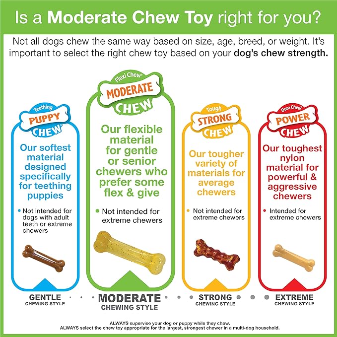 Nylabone Flexi Chew Original Bone Dog Chew Toys, X-Small, 3 Count | Bacon, peanut butter, & beef flavor, dog toys for small dogs up to 15 lbs, flexible, gentle on teeth, great for seniors