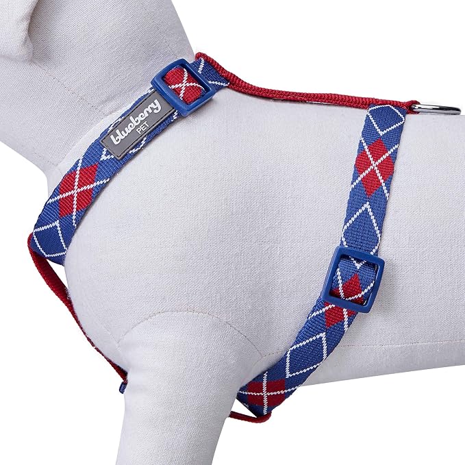 Blueberry Pet Scottish Argyle Dog Harness, Royal Blue, Large, Adjustable Harnesses for Dogs