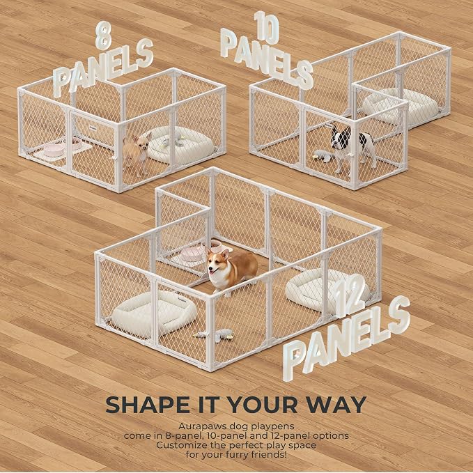 Dog Playpen Indoor - 24" Height 10 Panel Diamond Mesh Chew Resistant Puppy Playpen, Tool-Free Assembly, Dog Exercise Pen Indoors for Puppies and Small Dogs&Pets, Portable White Metal Dog Pen