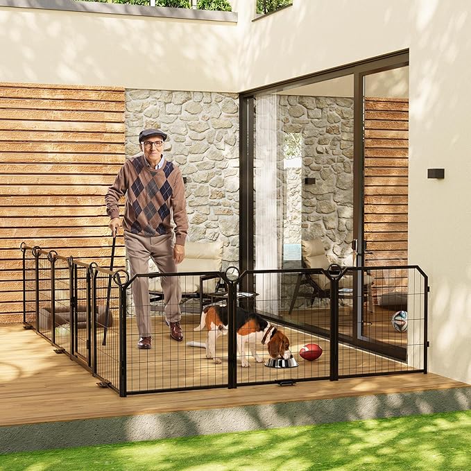 Dog Playpen 24 Inch 16 Panels, Large Exercise Puppy Pen with Lockable Door, Heavy Duty Metal Dog Fence Outdoor for Yard Backyard Home Foldable