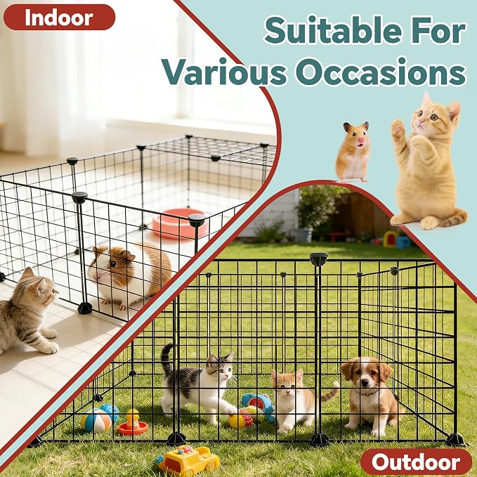 16 Panels Small Animal Playpen, Dog Puppy Playpen, Bunny Pen, Guinea Pig Cages, Rabbit Enclosure Indoor, Indoor Outdoor Black Metal Wire Yard Fence