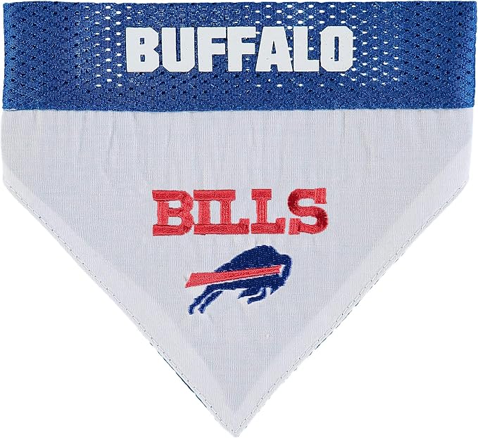 NFL DOG BANDANA - BUFFALO BILLS REVERSIBLE PET BANDANA. 2 Sided Sports Bandana with a PREMIUM Embroidery TEAM LOGO, Large/X-Large. - 2 Sizes & 32 NFL Teams available