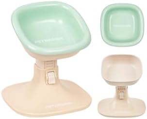 PETHROOM Elevated Dog Bowl with Adjustable Stand – Ceramic Pet Bowl for Dogs & Cats, 4.5–7.4 in Height, 0–22° Tilted, Non-Slip, Beige Stand with Green Bowl