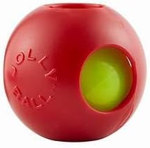Jolly Pets Teaser Ball Interactive Dog Toy, 4.5 in Small, Red | Ball-within-a-ball puzzle toy that floats - add peanut butter to the inner ball for extra fun
