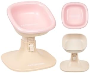 PETHROOM Elevated Dog Bowl with Adjustable Stand – Ceramic Pet Bowl for Dogs & Cats, 4.5–7.4 in Height, 0–22° Tilted, Non-Slip, Beige Stand with Pink Bowl