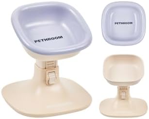 PETHROOM Elevated Dog Bowl with Adjustable Stand – Ceramic Pet Bowl for Dogs & Cats, 4.5–7.4 in Height, 0–22° Tilted, Non-Slip, Beige Stand with Lavender Bowl