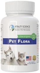 Vitality Science Pet Probiotic for Cats & Dogs | Pet Flora - Great for Diarrhea, Vomiting, Gas, Skin Conditions - Additive Free (50 Caps)