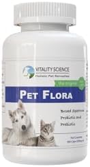 Vitality Science Pet Probiotic for Cats & Dogs | Pet Flora - Great for Diarrhea, Vomiting, Gas, Skin Conditions - Additive Free (500 Caps)
