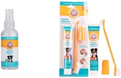 Arm & Hammer Fresh Breath Bundle for Dogs: Dental Spray in Mint Flavor, 4 Fl Oz and 3-Piece Dental Kit (Toothpaste, Toothbrush, Fingerbrush) in Chicken Flavor