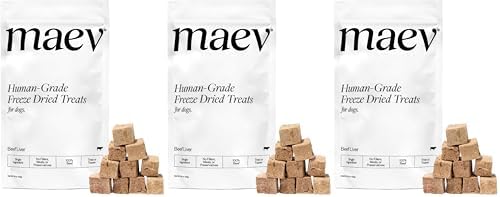 Maev Freeze Dried Beef Liver Dog Treats | 100% USDA Certified | Raw, Single-Ingredient | Healthy, Human-Grade Dog Snacks | Perfect for Training & Sensitive Diets (Pack of 3)