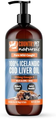 Wild-Caught Pure Icelandic Cod Liver Oil for Dogs & Cats,1150 mg Omega-3 per TSP, High EPA & DHA, Natural Vitamins A & D, Supports Healthy Skin & Coat & Mobility, Single-Ingredient, 100% Pure