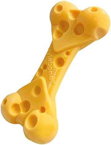 Nylabone Power Chew Cheese Bone Dog Chew Toy, Cheese Flavor, Medium | Medium breeds, fill with spreads, long lasting, discourages destructive chewing, durable dog toy for dogs up to 35 lbs