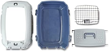 Amazon Basics Sturdy Portable 2-Door Top-Load Hard-Sided Pet Travel Carrier with Secure Ventilation, Handle, Front & Top Entry for Dogs, Cats, 22.8"L x 15"W x 13"H, Gray & Blue