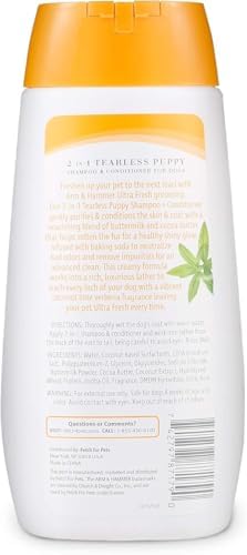 Arm & Hammer Tearless Puppy Shampoo, Coconut Lime Verbena, 16 Fl Oz, 2-Pk | 2-in-1 baking soda formula, gentle tear-free wash, suitable for puppies 8 weeks and older
