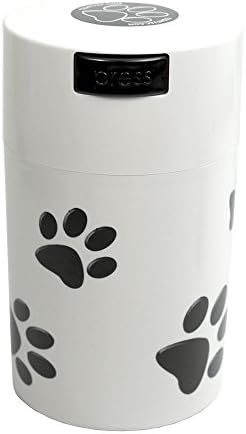 Tightpac Pawvac 1 to 6 Ounces Container, Airtight Pet Food and Treats Storage Jar - Patented Vacuum Seal Container for Pet Food, Treats and other Dry Goods - White with Paws