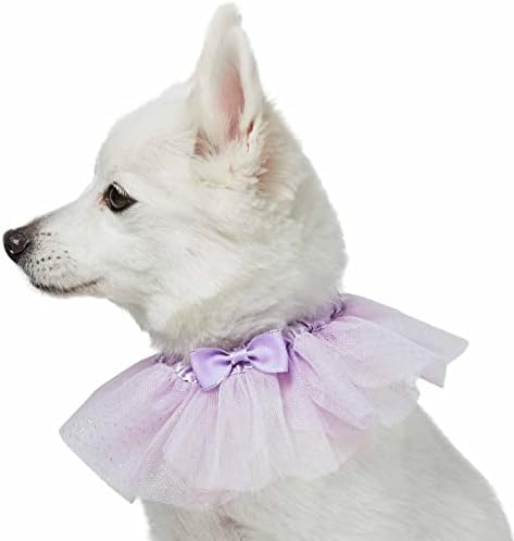 Blueberry Pet My Little Princess Adjustable Breakaway Dog Collar with Embroidered Mesh and Bowtie, Lavender, Medium