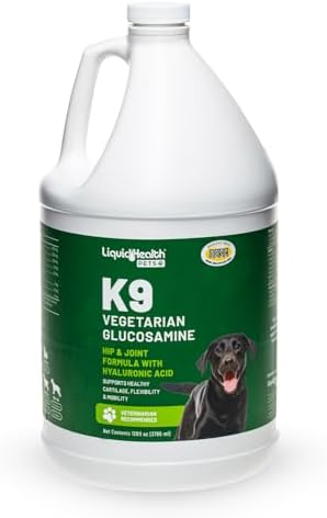 LIQUIDHEALTH 128 Oz K9 Vegetarian Liquid Glucosamine for All Dogs Canines - Chondroitin, MSM, Omega 3, Anti Oxidants Hyaluronic Acid – Joint Health, Dog Vitamins Hip Joint Juice, Joint Oil - 1 Gallon