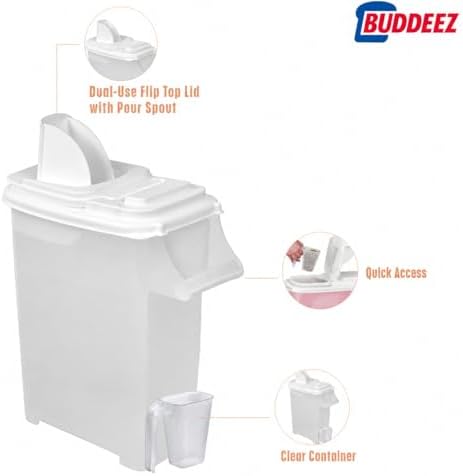 Buddeez Airtight Pet Food Storage Container, 32 Quart, with Pour Spout