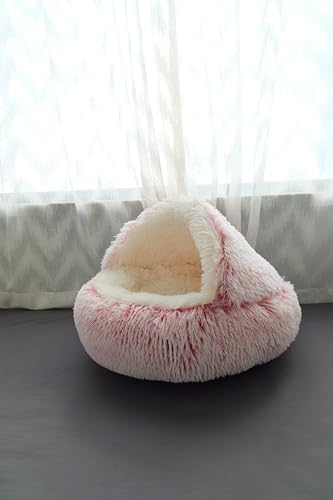 ZaneSun Calming Dog Bed & Cat Cave, Pink, 25.6"x25.6"