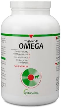 Vetoquinol Triglyceride Omega - Fish Oil for Dogs & Cats - Supports Healthy Skin, Coat & Normal Immune Response - Supplement with Vitamin Blend for Heart, Eye, Bone & Muscle Support - 250 Capsules