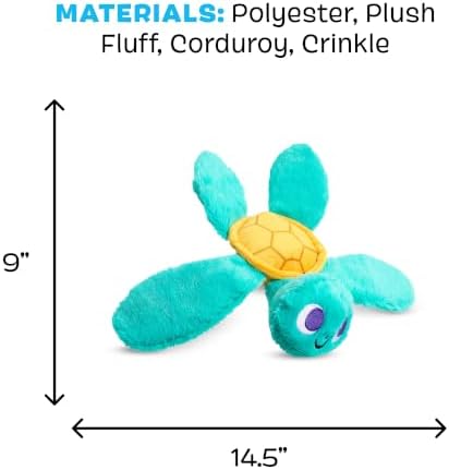 BarkBox Stevie Sea Turtle Dog Toy - Extra Small to Small Dogs | Plush Sea Turtle Toy with Whip-N-Flip Fins, Squeaker and Crinkle | Fetch and Thrash | 9-20 lbs
