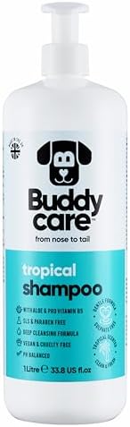 Tropical Dog Shampoo by Buddycare | Deep Cleansing Shampoo for Dogs | Tropical Scented | with Aloe Vera and Pro Vitamin B5 (33.8oz)