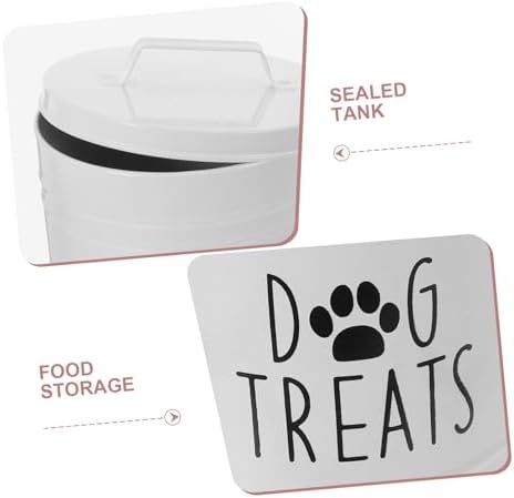 KICHOUSE Metal Dog Food Storage Container Dog Treat Station Air Tight Dog Treat Canister, iron, White