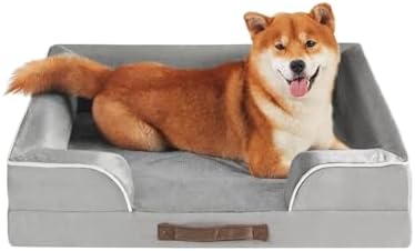 Friends Forever Orthopedic Dog Bed for Medium Dogs, Waterproof Memory Foam Dog Sofa Bed M with Removable Washable Cover, Ally Grey, 28x23x6.5