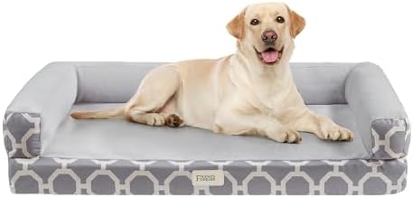 Friends Forever Harper Memory Foam Orthopedic Dog Bed, Calming Couch For Indoor Pet With Bolster, Machine Washable Extra Soft Faux Suede Removable Cover, Plush Crate Mat, 44x34x10", Grey