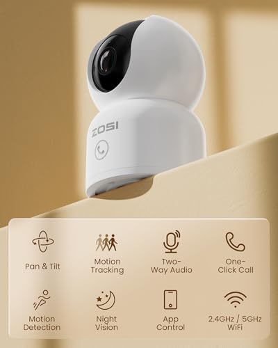 ZOSI 2K Indoor Pan/Tilt Security Camera, 2 Pack 2.4G/5G Dual-Band WiFi Smart Home Cam, 360 Degree Baby Pet Monitor with Phone App,Human Detection,2 Way Audio,Cloud & Memory Card Storage, Plug-in