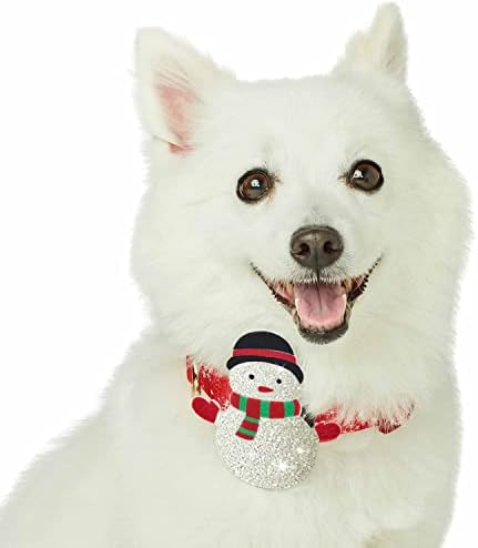 Blueberry Pet Festive Christmas Snowflake Dog Collar, Large Adjustable 18"-26", Holiday Glitter Fabric Collar with Detachable Snowman Décor for Big Dogs