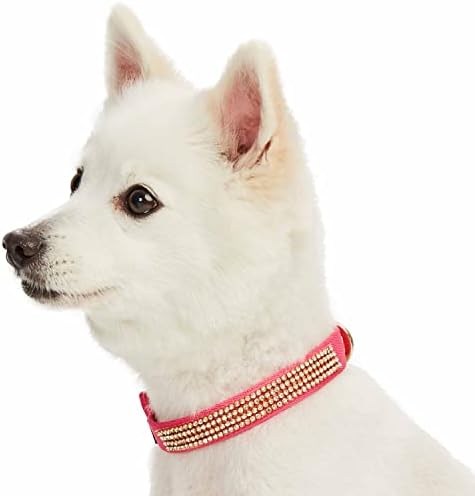 Blueberry Pet Sparkling Rhinestone Adjustable Dog Collar with Metal Buckle, French Pink, Neck 9-12.5", for Small Breed