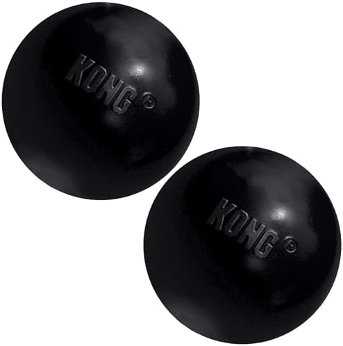 KONG Extreme Ball with Hole, Fetch Toy, Black, Large/Medium (Pack of 2) | Made from KONG's Most Durable Extreme Rubber, a Fetch Ball with a Hole for Training & Interactive Play