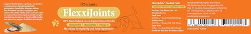 NZorganix FlexxiJoints 100% New Zealand Green-Lipped Mussel Powder, Hip & Joint Support Formula for Dogs & Cats, with Glucosamine, Chondroitin 100g (300 Servings)