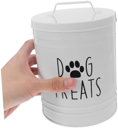 STOBAZA Metal Dog Food Storage Container Airtight Treat Jar for Pet Supplies Compact, iron, White