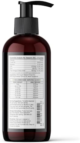Wild Alaskan Salmon Oil for Dogs | Liquid Omega 3 Fish Oil with Pump | Skin and Coat, Joint and Heart Support | High Potency EPA and DHA | 8oz