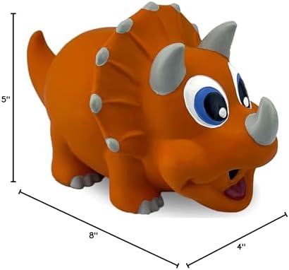 PetSport Naturflex Large Triceratops Latex Dog Chew Toy | All-Natural Soft, Squeaky, Non-Toxic Rubber Chew Toy | Safe for Indoor Play | 8"